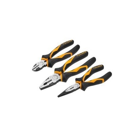 Tolsen 3Pc Pliers Set - 1pc Linesman Pliers 8, 1pc Long Nose Pliers 6, 1pc Diagonal Pliers 6, CR-V Black 10410